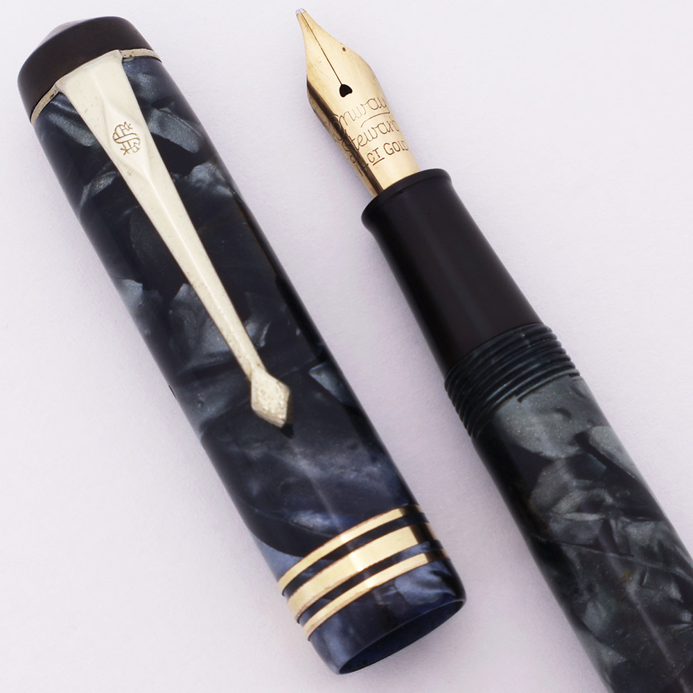 ConwayStewart 万年筆 14金英国製 純正ケース付 美品１９５０年製 cs388_bluembl_1.jpg